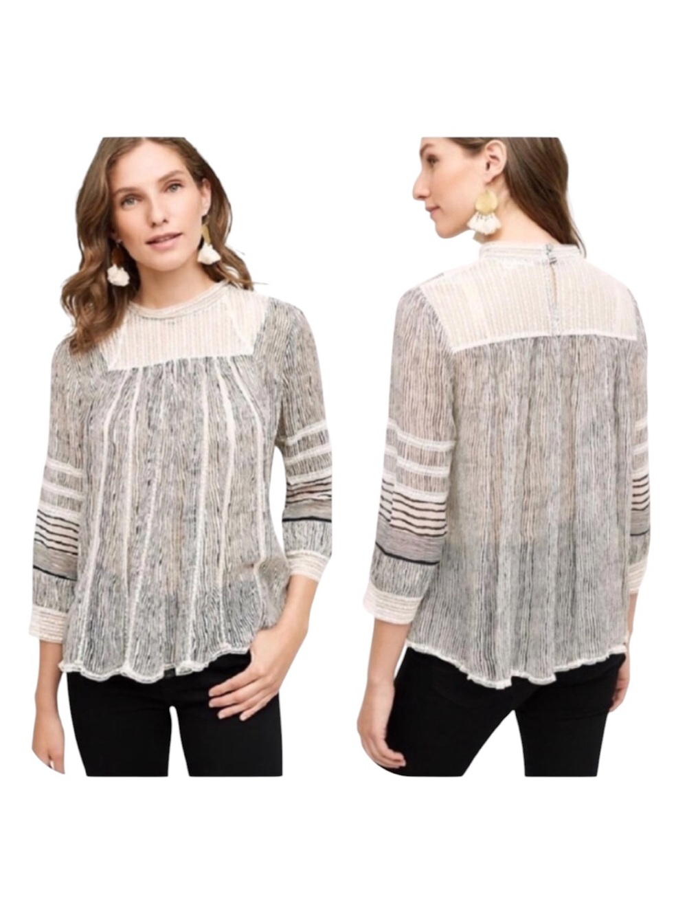 Anthropologie Floreat Reina Pleated Lace Top Size S
